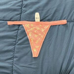 NWT Victoria’s Secret Orange Gold Logo Band Cotton V String Thong Panties VS XS